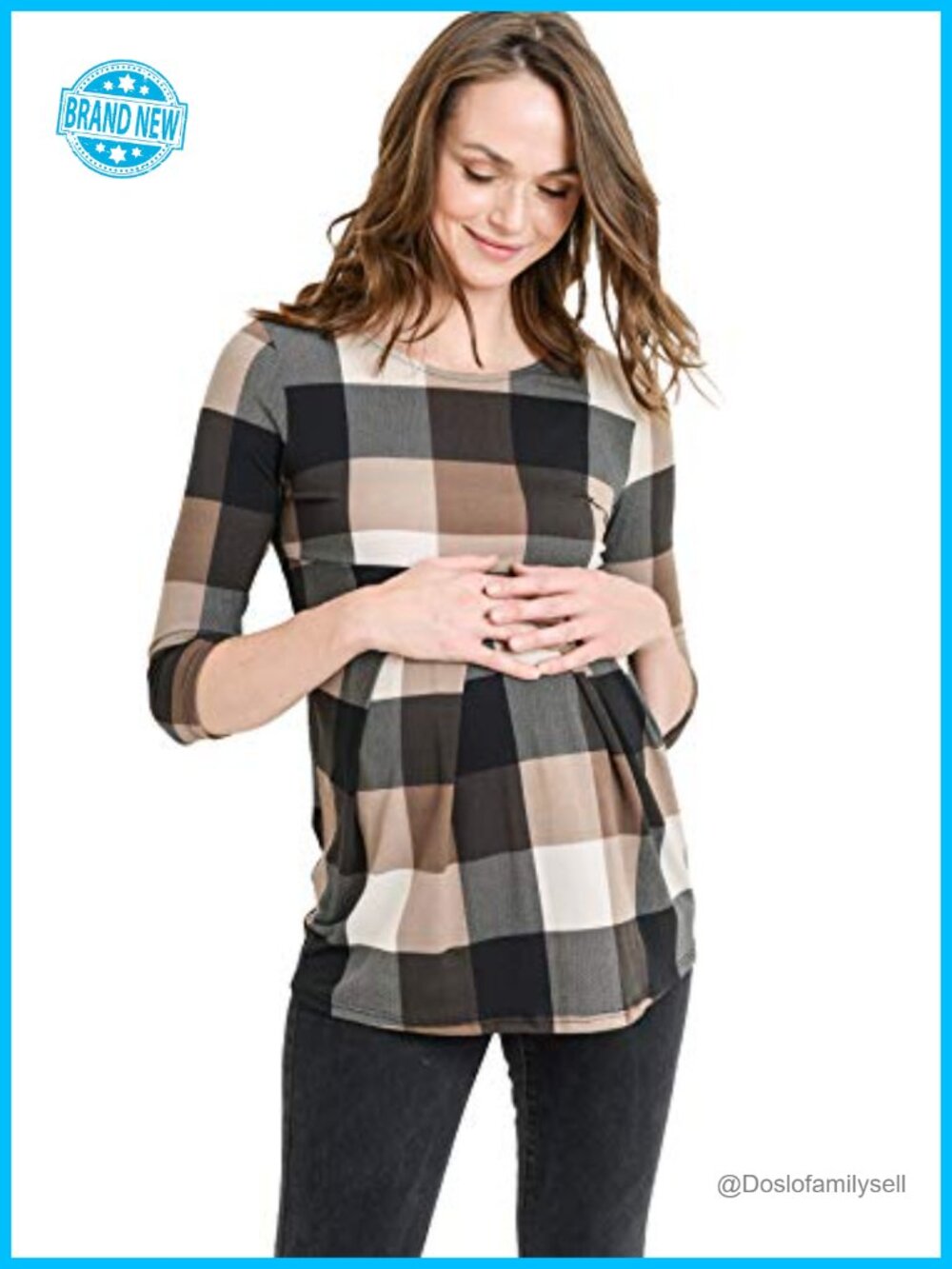 Women's Maternity Peplum Tunic Top 3/4 Sleeve Front Pleat Empire Waist